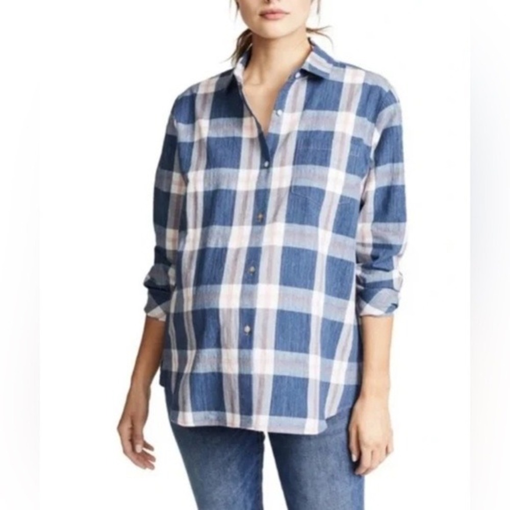 HATCH The Boyfriend Maternity Shirt in Blueberry Size 3